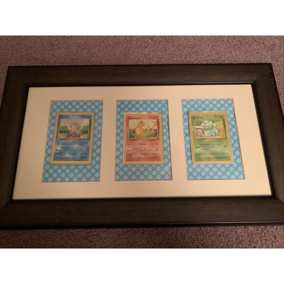 Framed Charmander Squirtle Bulbasaur LP Base 44 46 63/102 Pokemon TCG - Picture 1 of 4